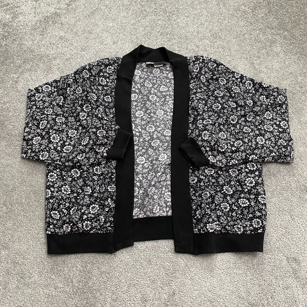 Catalina Open Cardigan Sweatshirt Womens 8 Black White Floral Casual Outdoor